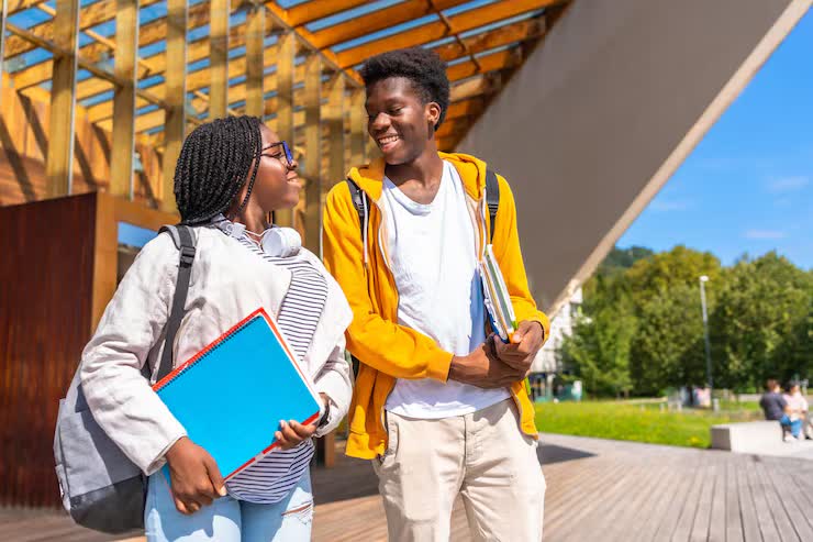 Students walking together on a university campus